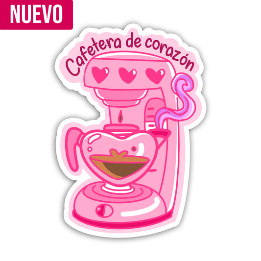 Cafetera de Corazón (Sticker Laminado)